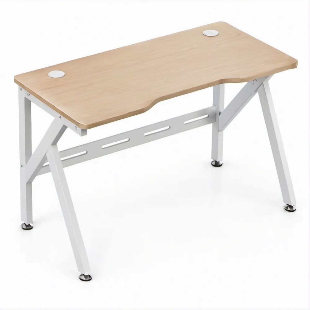 Secretária Gaming com Recorte Ergonómico, Passa-Cabos e Pés Reguláveis 120 x 60 x 75 cm Carvalho Claro e Branco