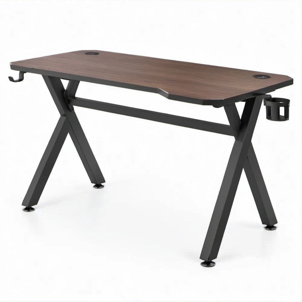 Secretária Retangular Castanha e Preta com Suporte para Copo e Gancho para Auscultadores 120 x 60 x 75 cm