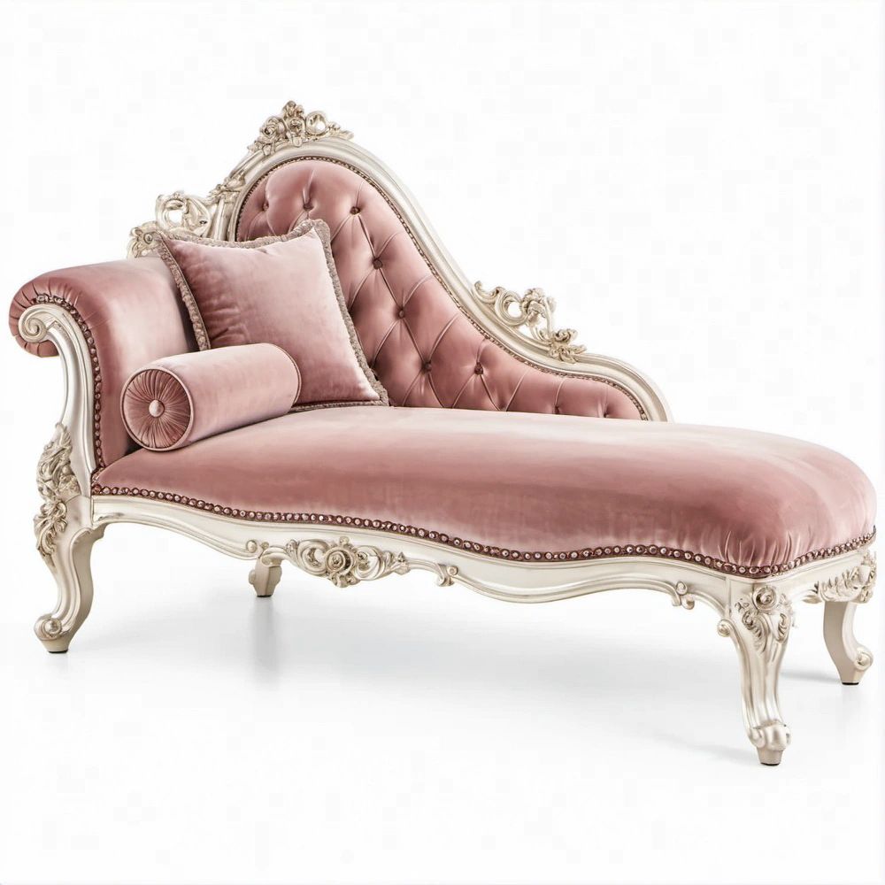 Chaise Longue Clássica em Veludo Rosa e Marfim 185 x 78 x 102 cm