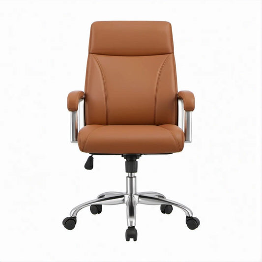 Cadeira Executiva Giratória com Encosto Alto em Couro Sintético PU Castanho, 65 x 65 x 112-122 cm