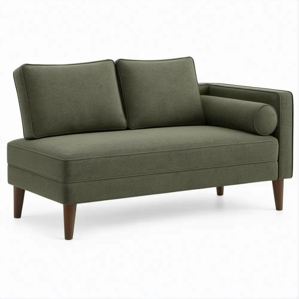 Sofá Chaise Longue de 2 Lugares Verde-oliva em Poliéster, 140 x 85 x 82 cm