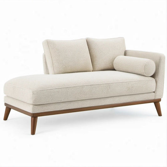 Chaise Longue de 1 Lugar em Tecido Bouclé Bege e Madeira Castanha 150 x 90 x 82 cm