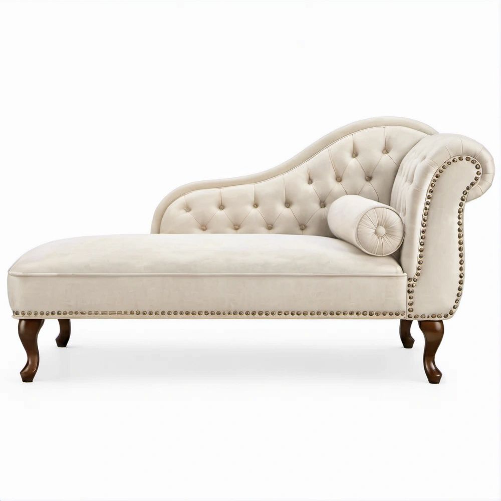 Chaise Longue Estofada em Veludo Creme 170 x 70 x 85 cm