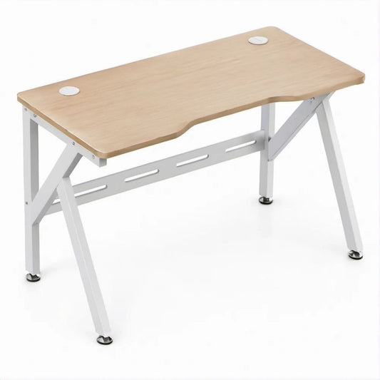 Secretária Gaming com Recorte Ergonómico, Passa-Cabos e Pés Reguláveis 120 x 60 x 75 cm Carvalho Claro e Branco