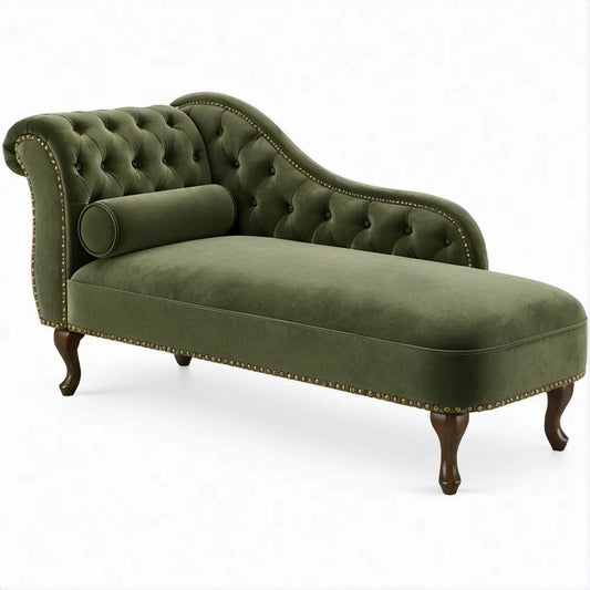 Chaise Longue Curva em Veludo Verde-Escuro 160 x 65 x 80 cm
