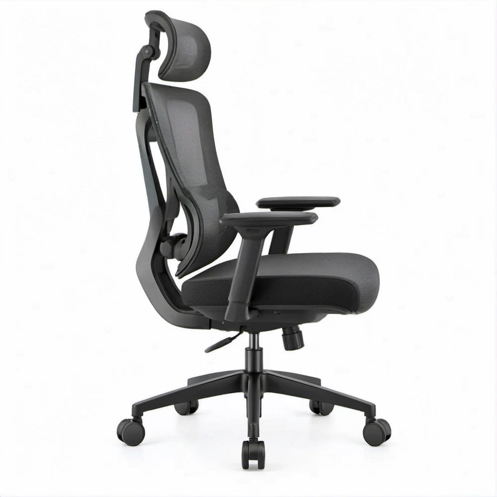 Cadeira de Escritório Ergonómica Preta em Malha com Apoio de Cabeça, 65 x 65 x 118-128 cm