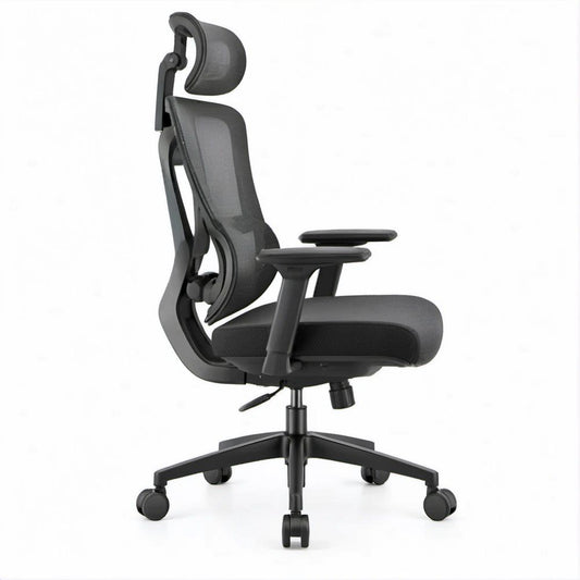 Cadeira de Escritório Ergonómica Preta em Malha com Apoio de Cabeça, 65 x 65 x 118-128 cm