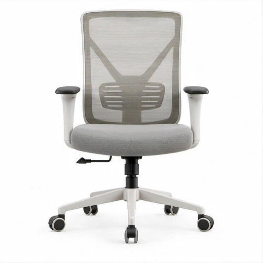 Cadeira Ergonómica Giratória com Encosto em Malha Cinzenta e Base Branca, 62 x 62 x 114-124 cm