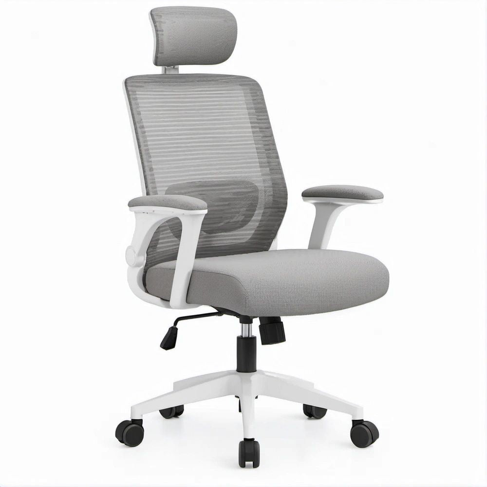 Cadeira Ergonómica de Escritório em Malha Cinzenta com Apoio de Cabeça, 60 x 60 x 116-126 cm